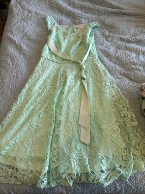 Mint Lace Fit-and-Flare Midi Dress with Sash